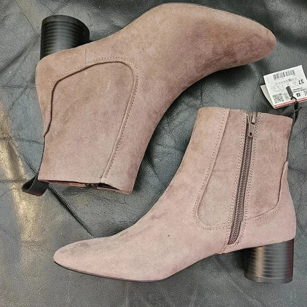 Zara Faux Suede Ankle Booties  Chesnut Size 7 US Zipper NWT - Picture 8 of 9
